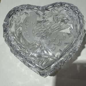 Hofbauer Byrdes Crystal Heart Trinket Box Etched Partridge Bird